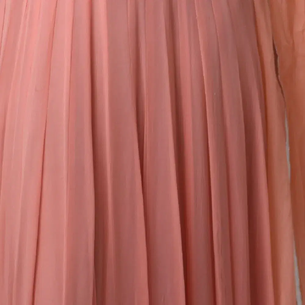 Peach Pleated Halter Gown with Silver Crystal Bodice view 2