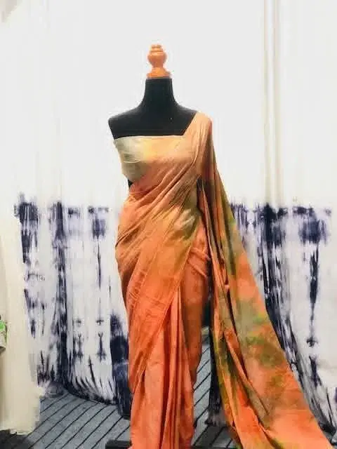 Brown & Green Tie-Dye Saree view 2