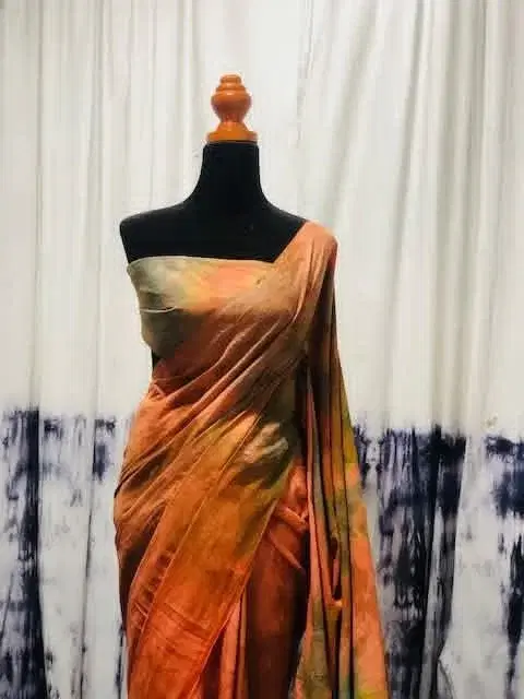 Brown & Green Tie-Dye Saree view 3