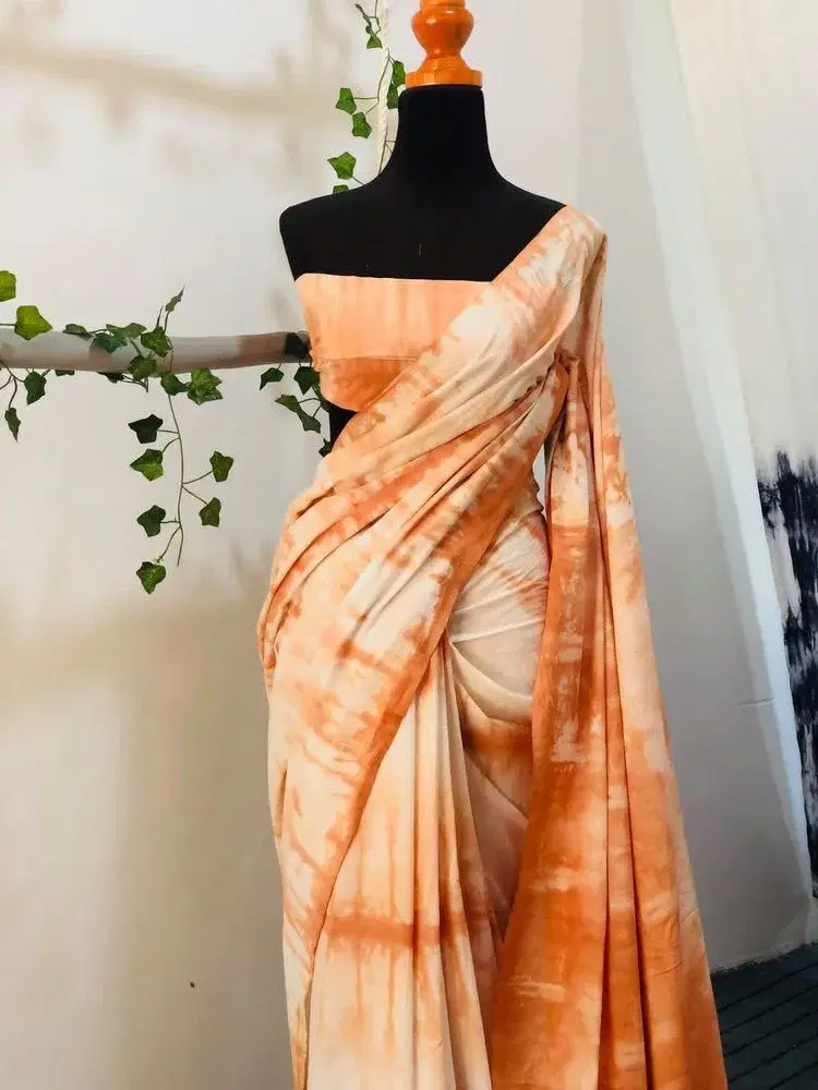 Peach & White Tie-Dye Saree
