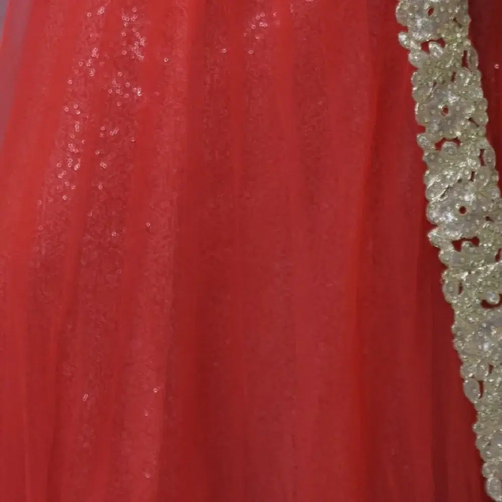 Crimson Red & Gold Shimmer Lehenga Set view 2