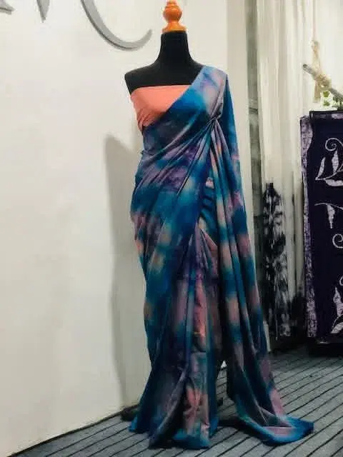 Blue Artistic Tie & Dye Saree view 3