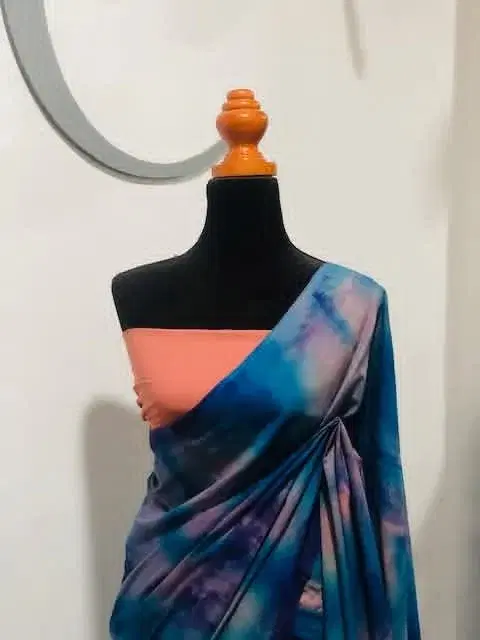 Blue Artistic Tie & Dye Saree view 2