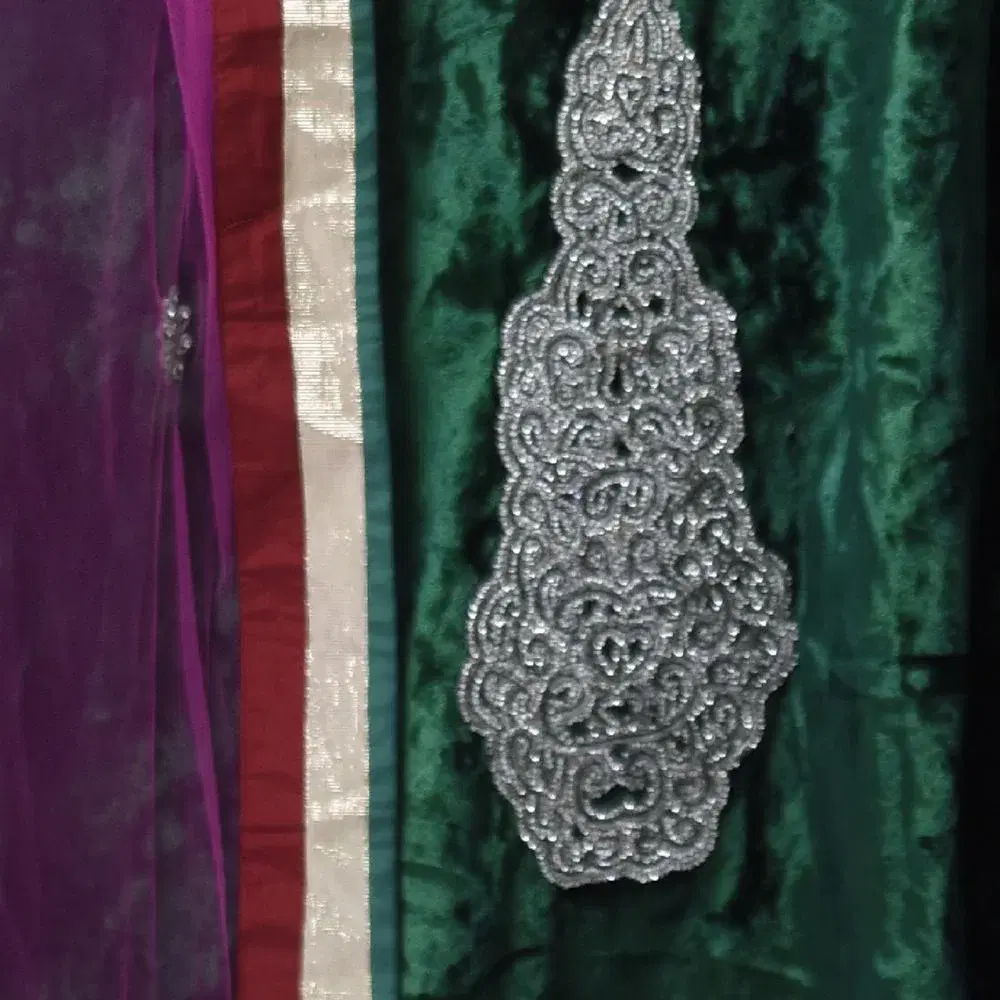 Emerald Velvet & Teal Cutwork Lehenga Set view 2