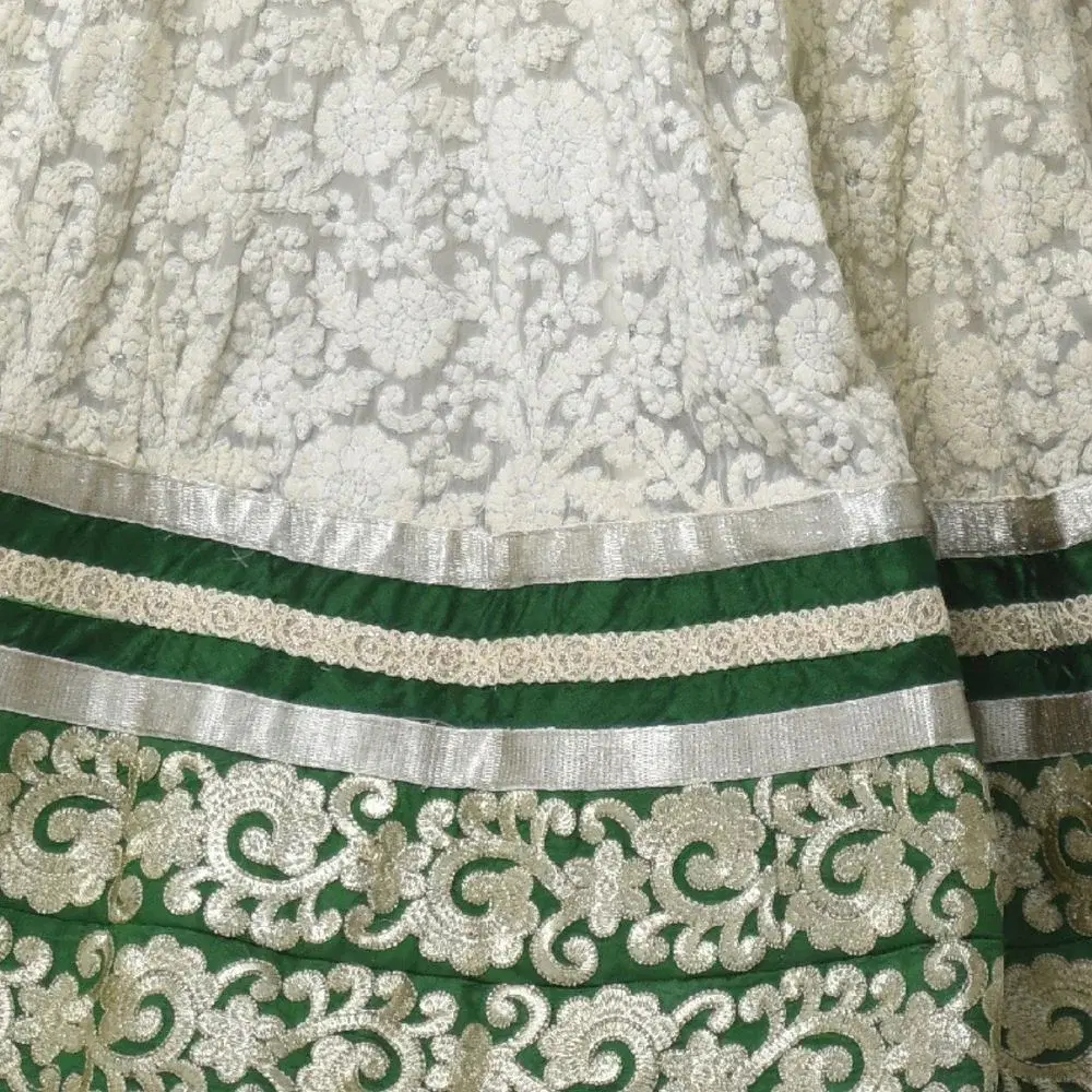 Emerald Green & Ivory Embroidered Lehenga Set view 2