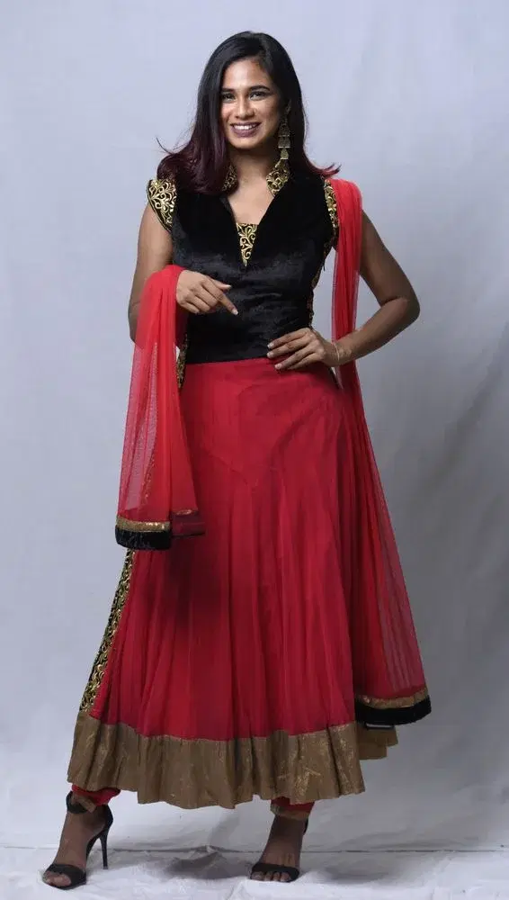 Black Velvet & Crimson Red Anarkali Suit