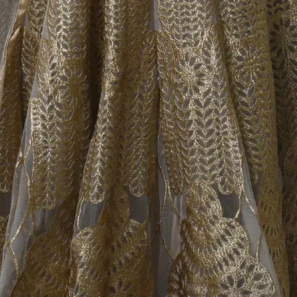 Ivory & Gold Metallic Flared Anarkali Gown view 2