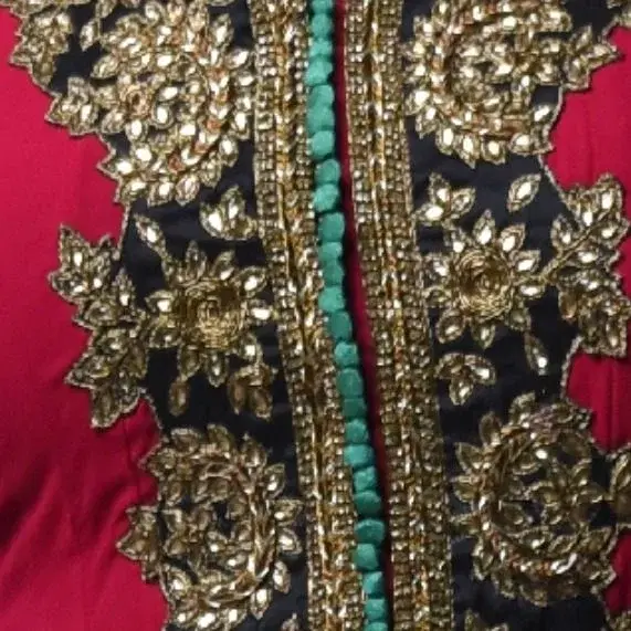 Crimson Red & Gold Heavy Embroidered Anarkali Suit view 2