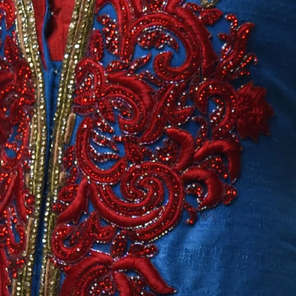 Designer Blue & Ruby Red Embellished Ethnic Set view 2
