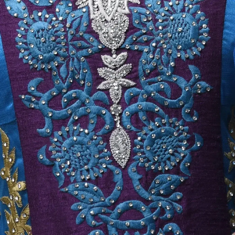 Royal Blue & Purple Embellished Anarkali Gown view 2