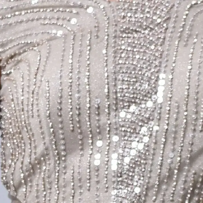 Champagne Shimmer Off-Shoulder Beaded Gown view 2
