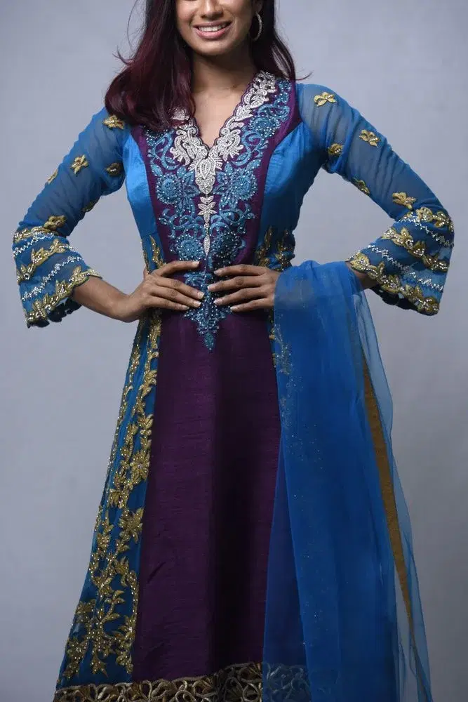 Royal Blue & Purple Embellished Anarkali Gown