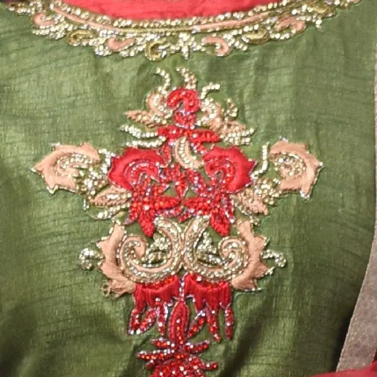 Olive Green & Crimson Red Embroidered Straight-Cut Suit view 2