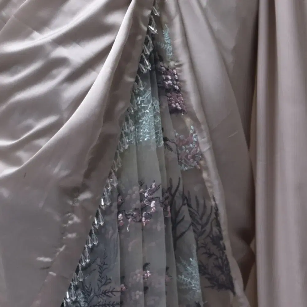 Champagne Satin & Floral Embroidered Half-Saree view 2