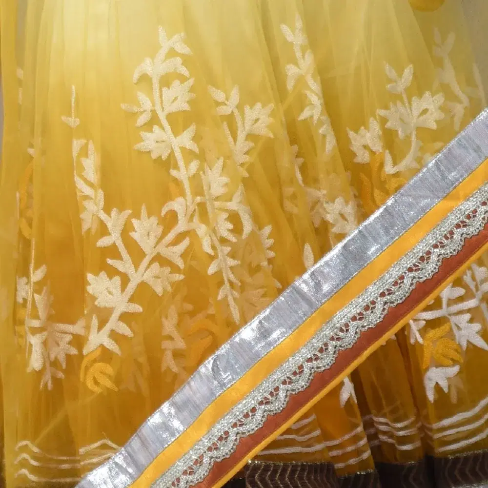 Vibrant Sunflower Yellow & Silver Embroidered Lehenga Set view 2