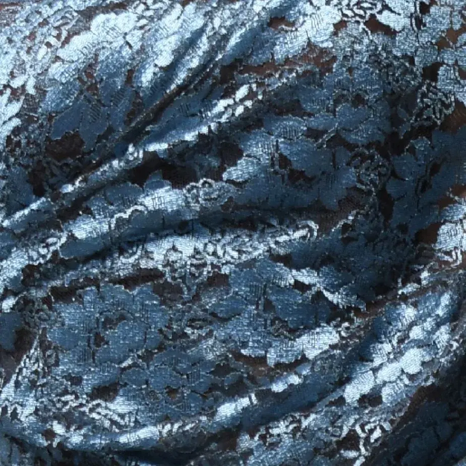 Icy Blue Metallic Lace & Chocolate Brown Ruffle Saree view 2