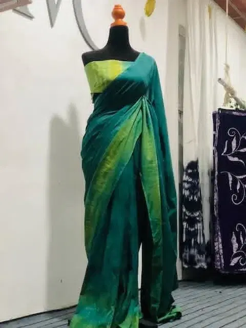 Green & Blue Gradient Tie & Dye Saree