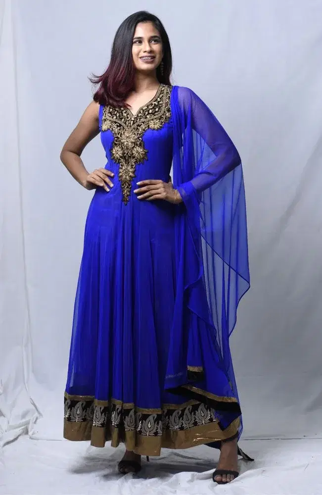 Regal Royal Blue Embroidered Anarkali Gown