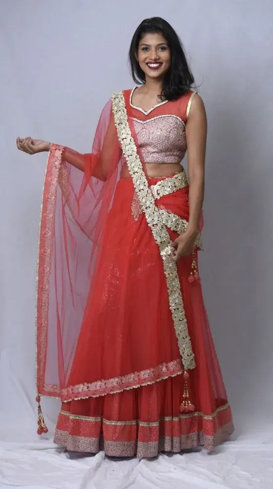 Crimson Red & Gold Shimmer Lehenga Set